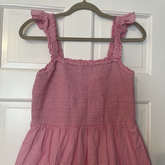 J. Crew Smocked Mini Dress Medium Tiered Pink Striped Ruffle Cottage Prairie - Picture 3 of 9